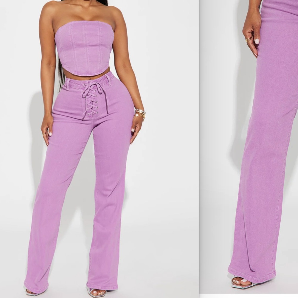 Dulce Stretch Lace Up Bootcut Jean - Lavender